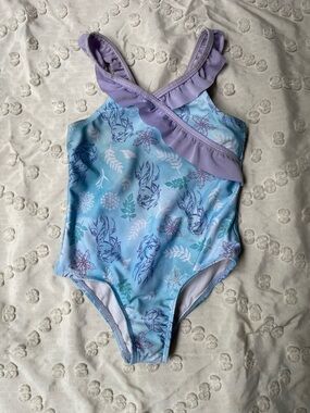 Disney Light Blue & Lavender Frozen Character One-Piece Swimsuit